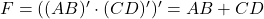 Rendered by QuickLaTeX.com F = ((AB)^\prime \cdot (CD)^\prime)^\prime = AB + CD