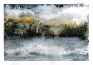 Maude Pelletier - « Le souffle de l'orage », 12x18 cm, aquarelle sur papier coton, 2025